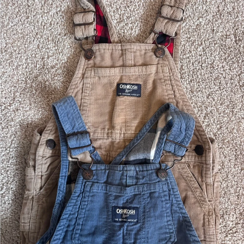 Bundle of 2 OshKosh B'gosh Corduroy Neutral Kids Overalls - Tan and Blue